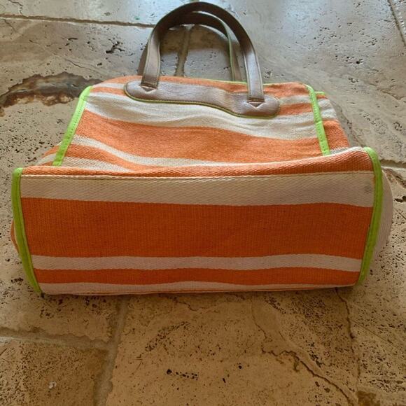Neiman Marcus bag large tote Orange/white/green trim open double strap purse - Picture 5 of 10